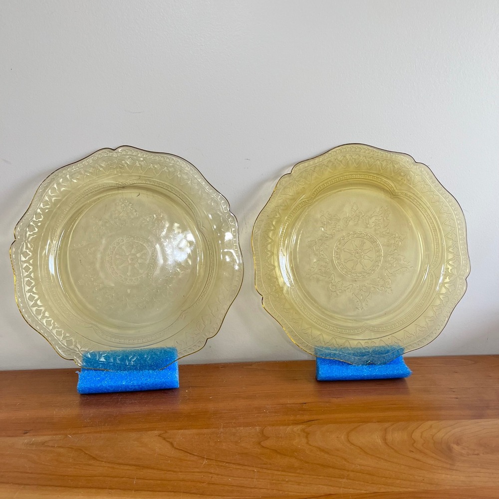 Vintage Federal Glass Patrician Spoke Yellow Depression Glass Plates Set of 2